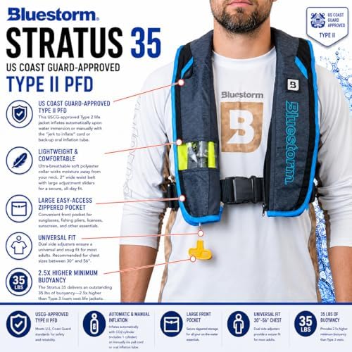 BLUESTORM Stratus 35 Inflatable Life Jacket PFD for Adults | US Coast Guard (USCG) Approved Automatic Self Inflating Life Vest Preserver with Manual Ripcord - Image 3