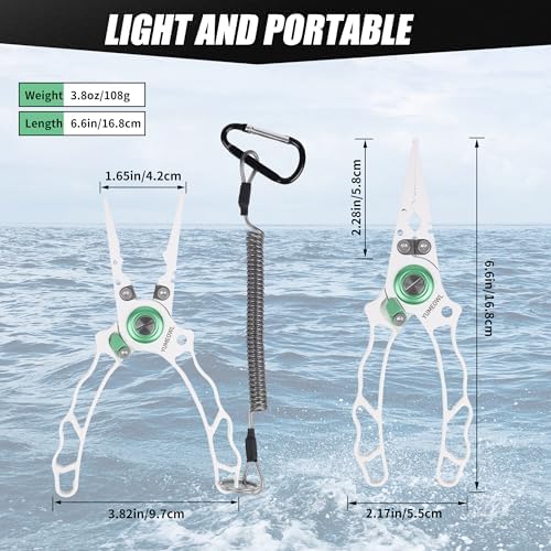 Fishing Pliers with Innovative Ergonomical Handle, Corrosion Saltwater Resistant,Fishing Multitool Hook Remover Braided Fishing Line Cutting, Split Ring with Coiled Lanyard and Sheath - Image 4