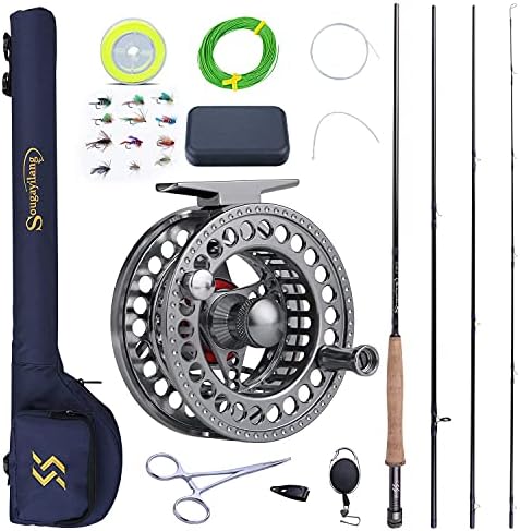 Sougayilang Fly Fishing Rod and Reel Combo, 4 Pieces Ultra Lightweight Portable Fly Rod and CNC Machined Aluminum Alloy Reel Complete Starter Package with Rod Bag by Sougayilang