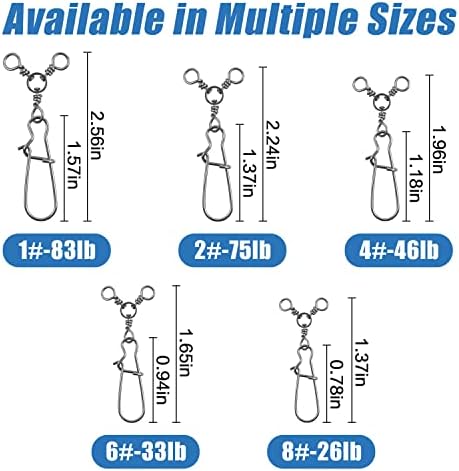 AGOOL Fishing 3 Way Swivel Snaps - 30pcs T-Turn Fishing Swivels Triple Swivels Cross Line Duo Lock Snap Swivels Fishing Lure Connectors Fishing Tackle for Trolling Catfish Rig Saltwater Freshwater - Image 3