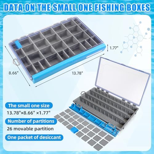 Junkin 6 Pack 3700 Fishing Tackle Boxes Waterproof, Large Blue Lure Organizer Trays with Custom Dividers, Airtight Tackle Storage Case for Saltwater Baits, Swimbaits & Boat Bag Accessories - Image 2