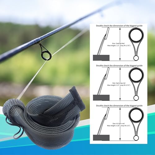 Reaction Tackle Rod Socks, Fishing Rod Sleeves and Covers for Spinning and Casting Rods, Breathable Mesh Rod Protectors with Elastic Band (2-Pack) - Image 3