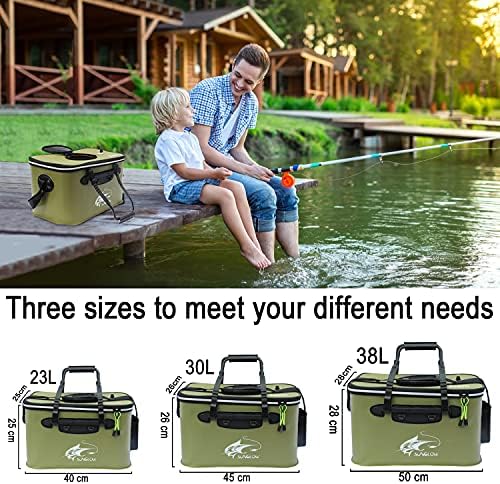 Fishing Bucket,Foldable Fish Bucket, Multi-Functional EVA Fishing Bag for Outdoor, Live Fish Lures Bucket and Fish Protection Bucket,10GAL/8GAL/6GAL/4.8GAL/3GAL Live Fish Container (6GAL/ArmyGreen) - Image 2