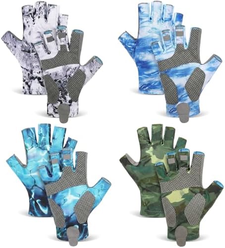 4 Pairs Fingerless Gloves Fishing Gloves, UPF 50+ Breathable, Quick-Drying Sun Protection for Men & Women Anti-Slip for Fishing, Cycling by Funnysoft