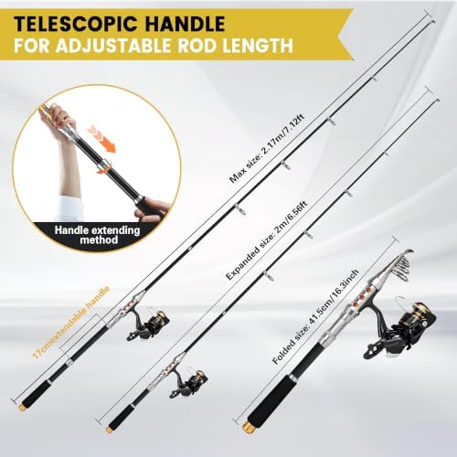 Fishing Pole Kit, Carbon Fiber Telescopic Fishing Rod and Reel Combo with Spinning Reel, Line, Bionic Bait, Hooks and Carrier Bag, Fishing Gear Set for Beginner Adults - Image 2