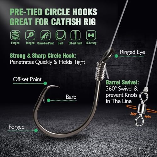 Dovesun 10PCS Pre-Rigged Catfish Rig Circle/Octopus Hooks Rigs for Catfish Offset Circle Fishing Hooks for Saltwater Freshwater 2/0 3/0 4/0 5/0 6/0 7/0 8/0 10/0 - Image 4