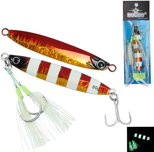 Easy Catch Fishing Jigs Saltwater Laser Lures Jigs Vertical Jigging Spoon Baits for Boat Fishing with Treble Hooks and Double Assist Hook Ideal for Tuna Grouper Snapper Salmon Bass Rockfish Lingcod by SpecializinginFishingTackle