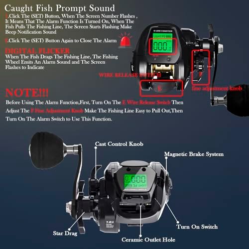Line Counter Digital Baitcasting Fishing Reel with LCD Display Ultralight Baitcaster Reel, 22-35 Lb Max Drag, 6.3:1/7.2:1 Gear Ratio, Left/Right Hand, for Freshwater & Saltwater - Image 4