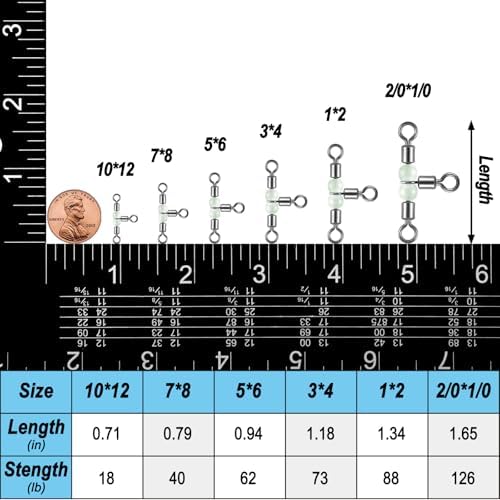 Dr.Fish 20 Pack 3-Way Fishing Swivels with Glow Beads Barrel Swivels Fishing Tackle T Shape Stainless Steel Three Way Catfish Rig - Image 2