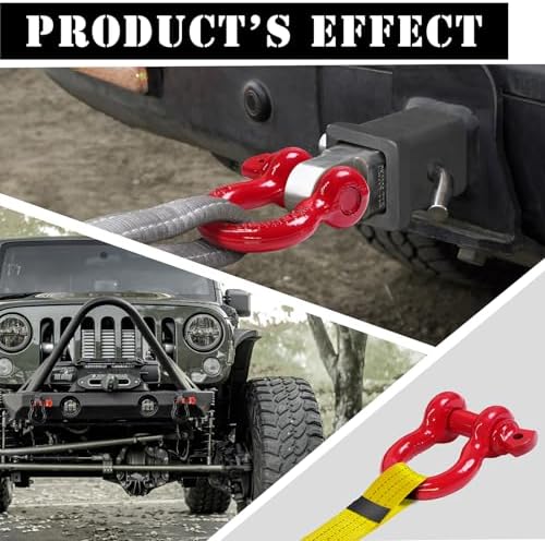 1/2" D Ring Shackle with 5/8" Screw Pin, 2T Working Load Limit (WLL) / 12T (26,455 lb) Minimum Breaking Strength (MBS) for Tow Strap Winch, Off-Road Vehicle Recovery (Red, 4 Pack) - Image 6