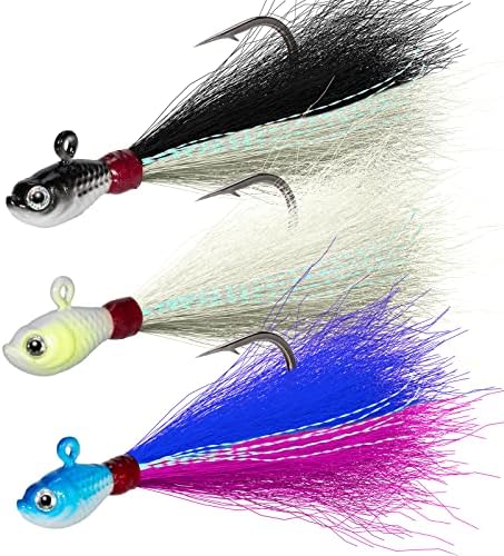 Dr.Fish 3 Pack Bucktail Jig Lure Hair Jig Saltwater Freshwater Lures Surf Fishing Bass Flounder Striper Bluefish Halibut Redfish by DrFish