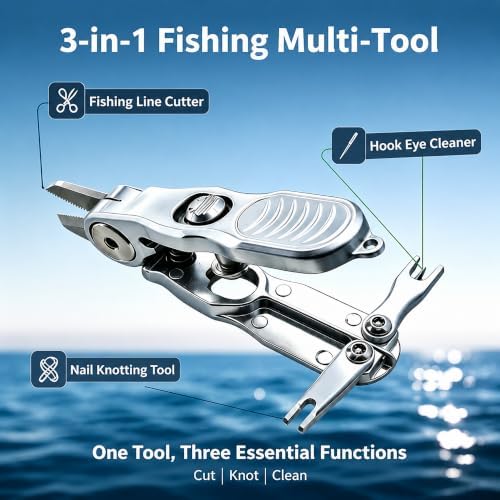 SHIAWASENA Portable Fishing Line Cutter with Retractors, Hook Eye Cleaner and Knot Tying Tool, Stainless Steel Braided Line Scissors Clippers for Mono, Fluoro Lines - Image 2