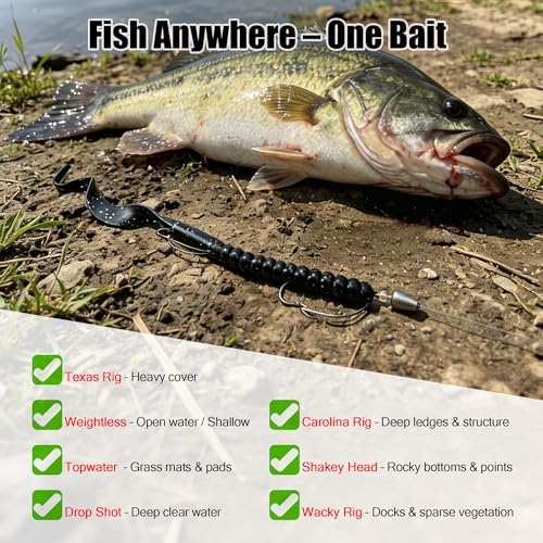 Weedless Fishing Lures Bass Lures, Pre Rigged Worm Swimbaits, 10in - Image 6