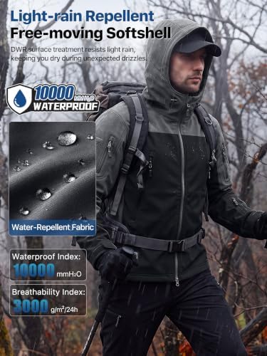 FREE SOLDIER Men's Hooded Waterproof Softshell Jacket - Image 3