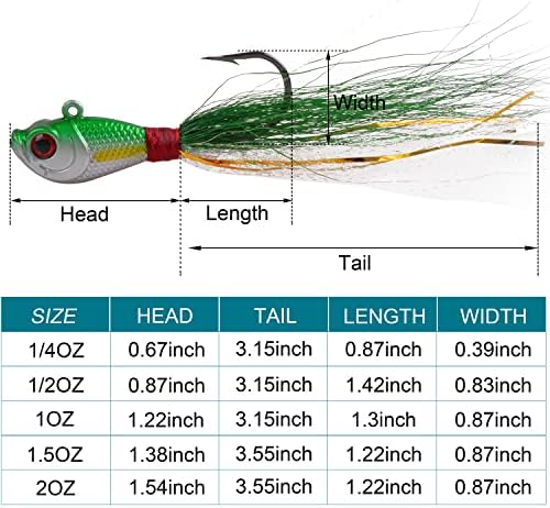 Bucktail Jigs Saltwater Hair Jig Lures, 5pcs Bucktail Jigs Fishing Lures Surf Fishing Jig Head Swimbait Jig Hook for Bass Flounder Striper 1/4oz 1/2oz 1oz 1.5oz - Image 5