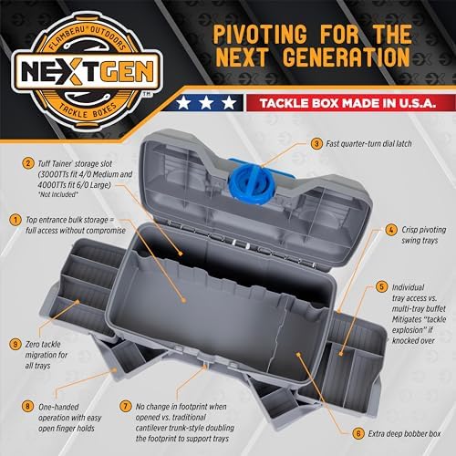 Flambeau Outdoors NextGen 4/0 Tackle Box, 4 Pivot Trays, 25-Piece Kit, Gray - Image 3