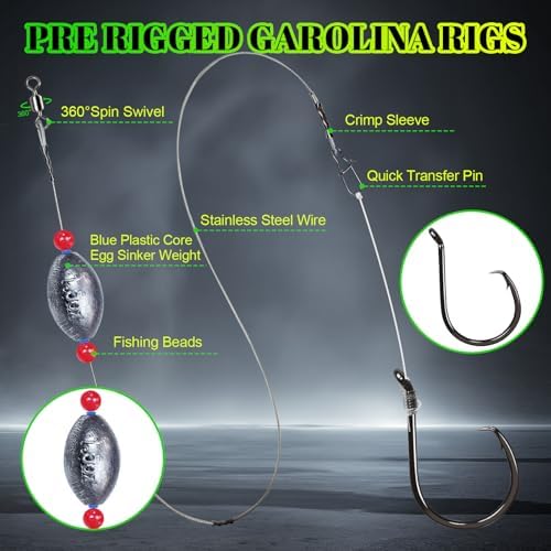 Pre-Rigged Carolina Rig Saltwater, Egg Sinker Grouper Rigs with 10 Circle Hooks, Stainless Steel Leader Fishing Wire, for Snapper Flounder Sea Bass Surf Fishing Bottom Rig - Image 3