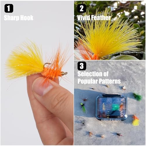 64/108pcs Fly Fishing Flies Assortment Kit for Trout Bass with Box - Image 5