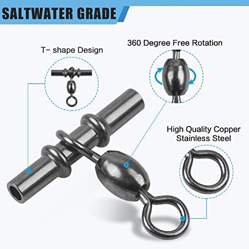 Fishing Cross Line 3 Way Swivel,40pcs T-Shape Sleeve Swivels Heavy Duty Crimp Crane Swivel Brass Triple Swivels for Deep Drop Rigs Saltwater Fishing Tackle - Image 2