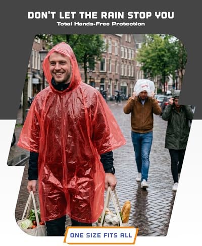 Hagon PRO Disposable Rain Ponchos for Adults, Hooded Poncho, Family 5 Pack - Image 5