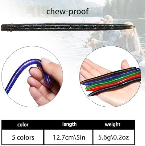 5" Stick Worms for Bass Fishing, Soft Plastic Wacky Worms, Durable Baits for Texas Carolina Rig, Freshwater Saltwater Lures - Image 2