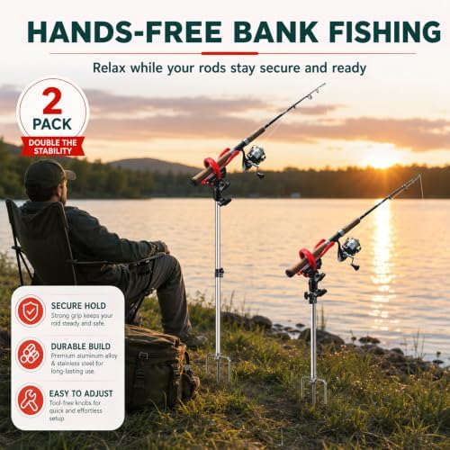 Fishing Rod Holder for Ground 2 Pack,Height Adjustable 22.4-34.3in,360 Degree Adjustable Easy Folder Rod Holder for Ground (Rod Holder -01) - Image 6
