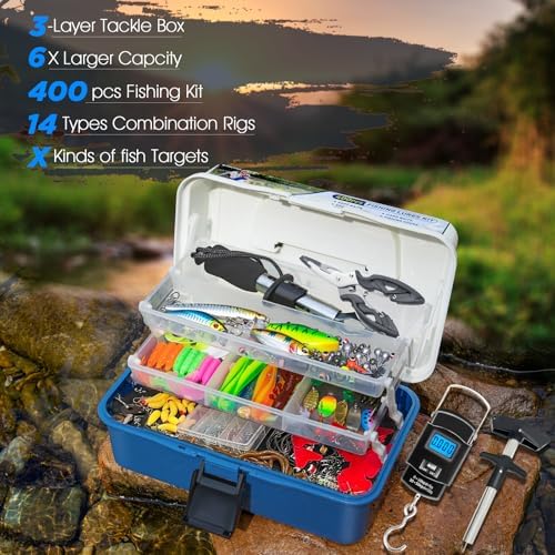 THKFISH Fishing Tackle Box with Tackle Included 400pcs w/Tools Scale - Image 2