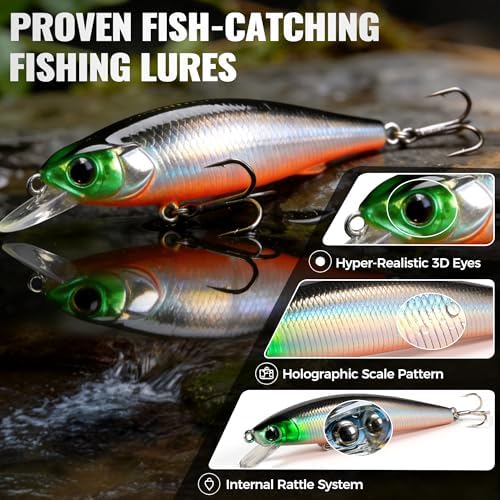 PLUSINNO Fishing Lures, All-in-One Fishing Tackle Box with Tackle Included, Fishing Gear Lure Bait Accessories Kit for Freshwater Bass Trout, Ideal Fishing Gifts for Men, Father & Beginners - Image 5