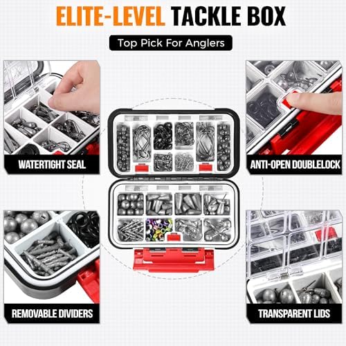 PLUSINNO 264pcs Fishing Accessories Kit, Organized Tackle Box with Tackle Included, Fishing Weights Sinkers, Jig Hooks, Swivels, Beads Combined into 10 Rigs, Fishing Gear Set for Bass Trout - Image 3