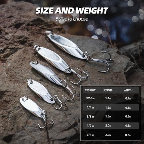 Jigging Spoon Fishing Lures, Slant Cut Metal Spoon with Glow, High Flash, Sharp Treble Hooks, Precision Wobble for Bass, Trout, Pike & Walleye - Image 5