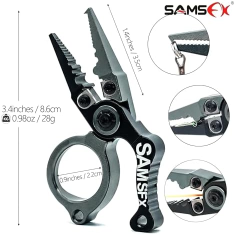 SAMSFX Mini Fishing Pliers with Fly Fishing Zinger Retractor, Fish Hook Remover Tool, Split Ring Pliers for Saltwater & Freshwater, Tungsten Carbide Cutters, Fishing Gear Gift for Anglers - Image 5
