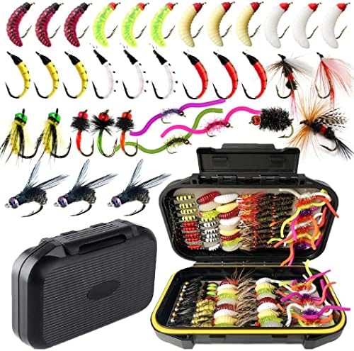 Fly Fishing Flies Kit 40/137pcs Dry/Wet Flies Assortment Nyphms Popper Streamer for Trout Bass Steelhead Fish+ Fly Box by Qievcrme