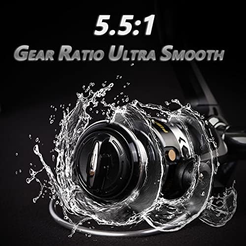 Fishdrops Spinning Fishing Reels, Lightweight Spinning Reel, 15.5 LBs Max Drag, 5.1:1/5.5:1 High Speed Ultra Smooth Powerful with CNC Aluminum Spool Fishing Reels Freshwater(Black/Gold) - Image 3