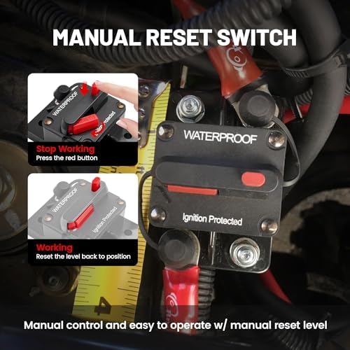RED WOLF 50A Amp Circuit Breaker for Boat Trolling Motor Marine ATV Vehicles Stereo Audio Battery Solar System Inline Fuse with Manual Reset Switcher DC 12V-48V - Image 4