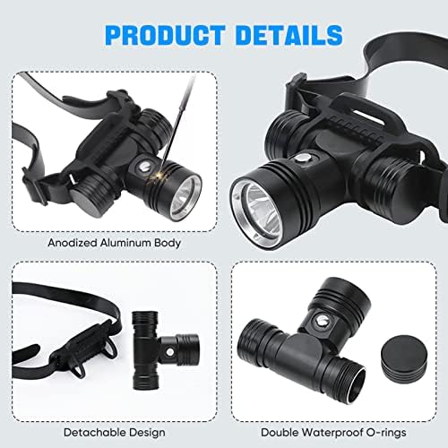 Diving Headlamp,3 Modes Rechargeable Underwater Light for Scuba Exploration - Image 3