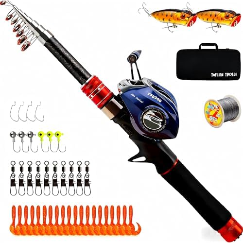 Telescopic Fishing Rod and Reel Combos, Carbon Fiber Fishing Rod with Stainless Steel Baitcasting Reel Portable Fishing Pole Reel Combo for Travel Saltwater Freshwater by BETTERLEADER
