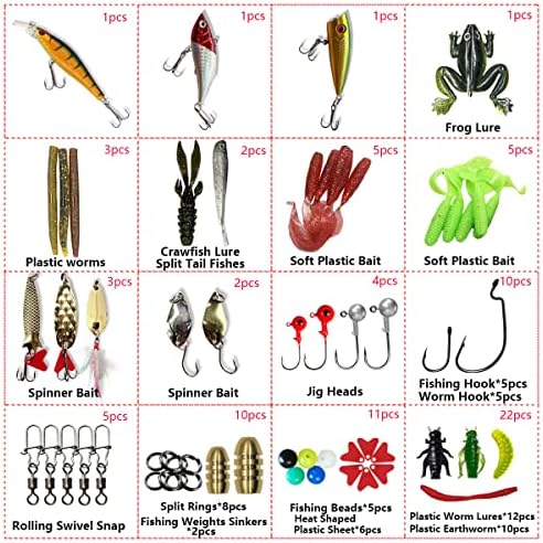Fishing Lures Kit Set, Baits Tackle Including Crankbaits, Topwater Lures, Spinnerbaits, Worms, Jigs, Hooks, Tackle Box and More Fishing Gear Lures for Bass Trout - Image 2