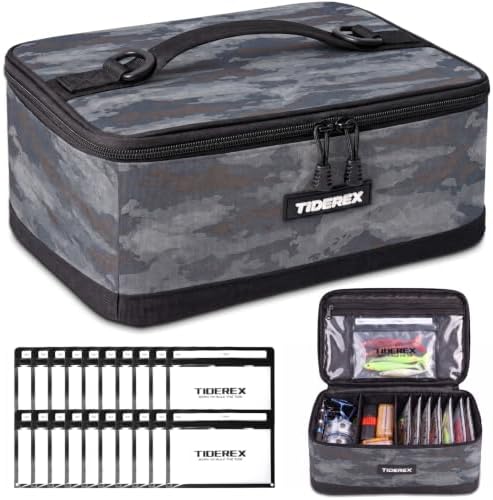 Fishing Tackle Bag with 20 DIY Soft Plastic Bait Bags, Black Camo by TideRex