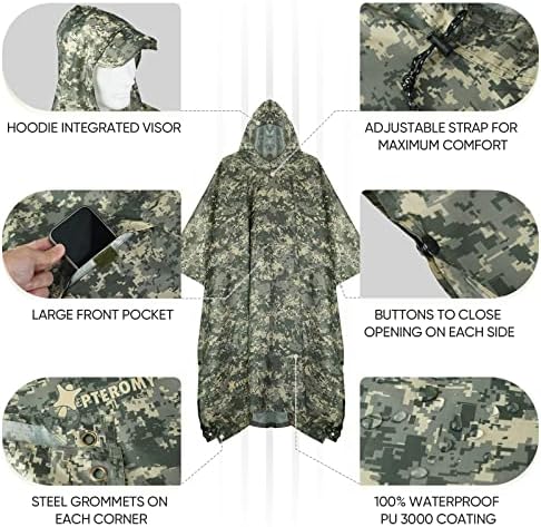 PTEROMY Hooded Rain Poncho for Adults, Reusable Waterproof Raincoat - Image 2