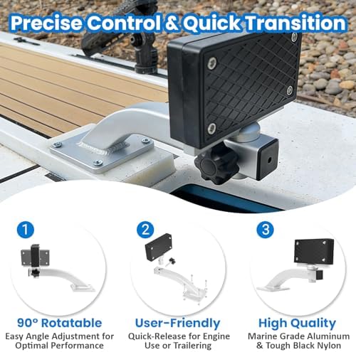 Universal 90 Degree Adjustable Trolling Motor Bracket for Clamp-on Electric Motors Deck Mount, Marine Aluminum & Nylon, Holds Up to 36lbs Thrust, Easy Screw Mount for Kayak Canoe Small Boat - Image 3