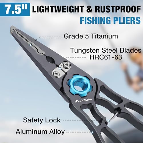 FLISSA Fishing Pliers, Safety Lock Design Fish Pliers Saltwater, Aluminum Hook Remover, Titanium 6Al-4V Jaw and Tungsten Carbide Line Cutters, Sheath & Lanyard, Fishing Gear Gifts for Men - Image 3