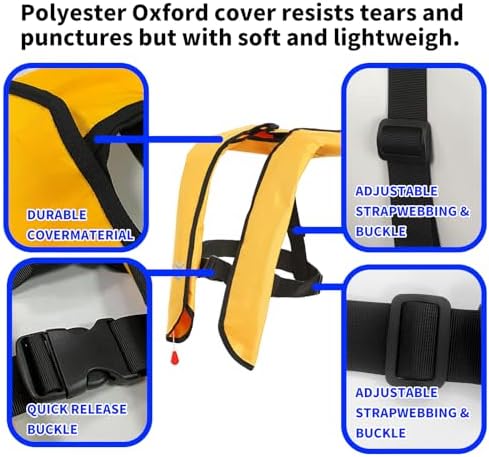 Manual Inflatable Life Jacket|Life Vest for Adults|PFD Low Profile|Supports up to 330 lbs(YSH700) - Image 4