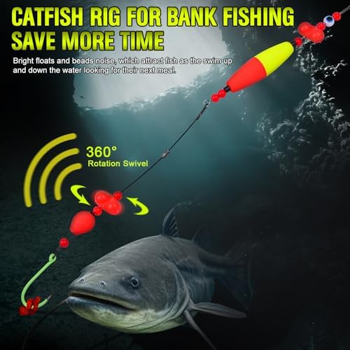 PROBEROS Catfish Fishing Rigs - Bank Fishing Set with 5pcs/Set, 6/0, 8/0, 10/0 Circle Hooks Circle Hooks, High Visibility, Ready to Use Catfish Rigs - Image 3