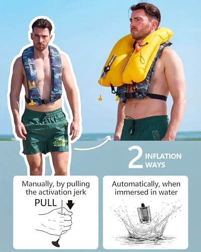 Owntop Automatic/Manual Inflatable Vest, Manual Convertible Option, Low Profile, Zipper Closure, Inflatable Fishing Jacket for Kayaking, Boating and Fishing, 24g CO2 Cylinder Included - Image 2