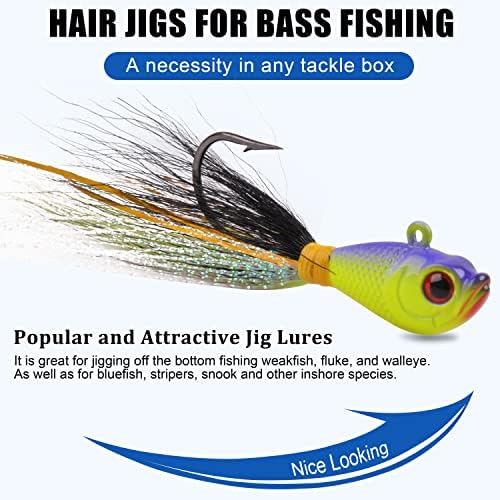 Bucktail Jigs Saltwater Hair Jig Lures, 5pcs Bucktail Jigs Fishing Lures Surf Fishing Jig Head Swimbait Jig Hook for Bass Flounder Striper 1/4oz 1/2oz 1oz 1.5oz - Image 4
