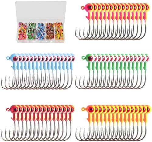 Crappie Jig Heads Kit, 75 Pieces Fishing Jig Head Hooks for Fishing Crappie Bass Trout Walleye 1/8oz 1/16oz 1/32oz by Lanmoon