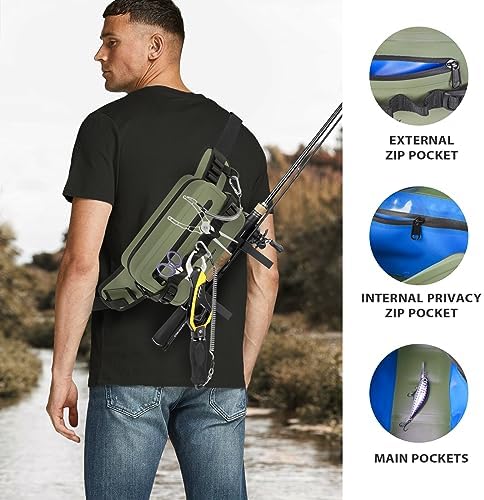 thkfish Waterproof Fishing Waist Pack，Fishing Tackle Bag Fanny Pack with Adjustable Strap Fishing Rod Holder,Airtight Zipper Closure,Lightweight Sling Fishing Waist Bag for Fly Fishing, Kayaking - Image 3