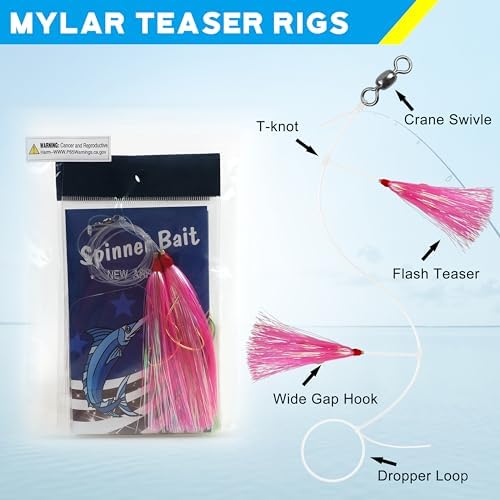 Fishing Teaser Rigs Saltwater, 3/6 Pack Flounder Rigs Hand Tied Sea Bass Hi Lo Rig Fishing Bait Rigs Multicolor Mylar Bucktail Teasers Rig for Flounder Fluke Halibut Sea Bass - Image 4