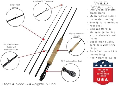 Wild Water Fly Fishing AX Series Fly Rod | IM8 Graphite Blank | 3/4/5/6/7/8/9/10/12 wt Rods | 5’6”/7/8/9/10/11 ft | Lightweight Pole Medium Fast Action - Image 2