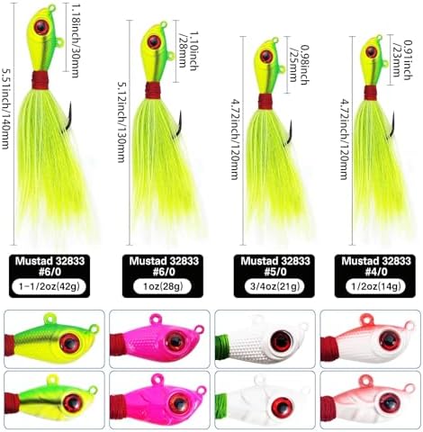 Eupheng Glow Bucktail Jigs, Surf Fishing Hair Jig with Mustad Hook - Image 3
